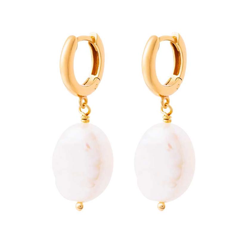 Yellow Gold Vermeil Baroque Pearl Huggie Earrings