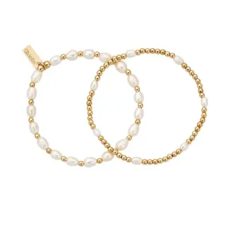 18ct Gold Plated Set of 2 Pearl Bracelets