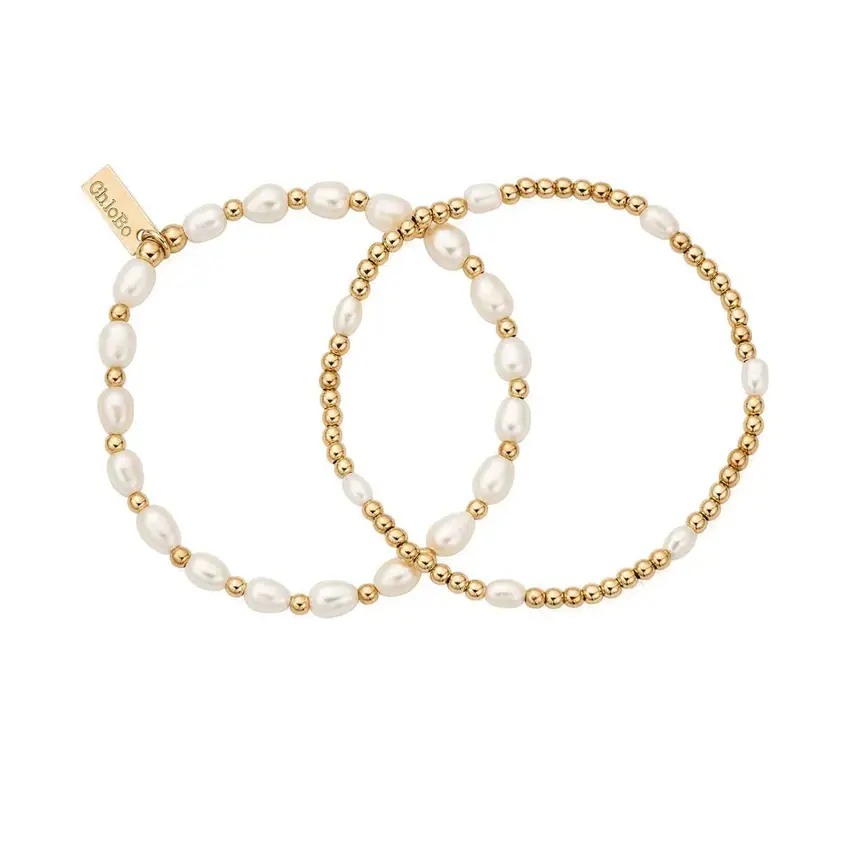 18ct Gold Plated Set of 2 Pearl Bracelets