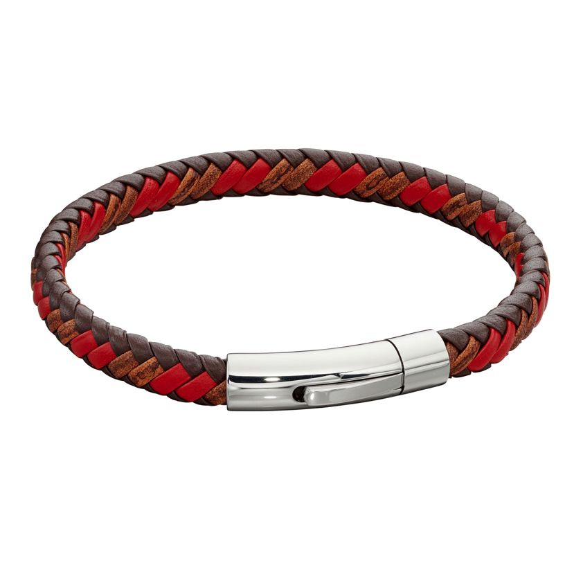 Red Woven Leather Clip Clasp Bracelet