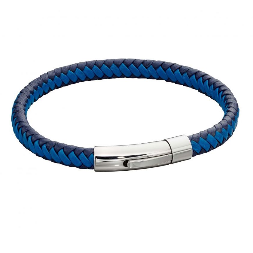 Blue Woven Leather Clip Clasp Bracelet