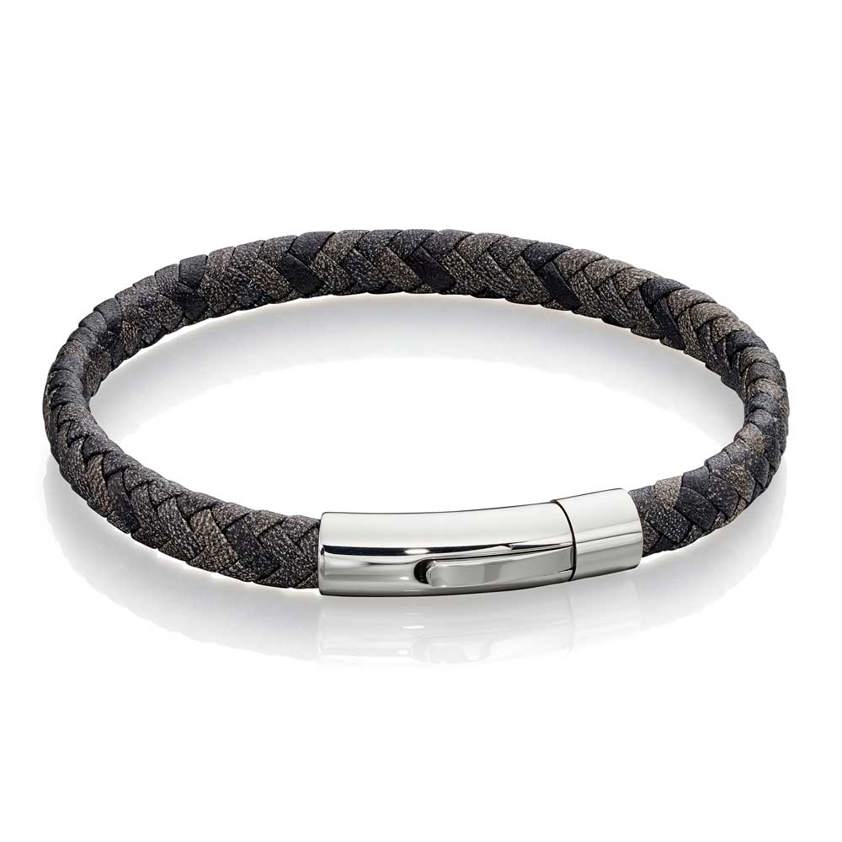 Grey                 Woven Leather Clip Clasp Bracelet