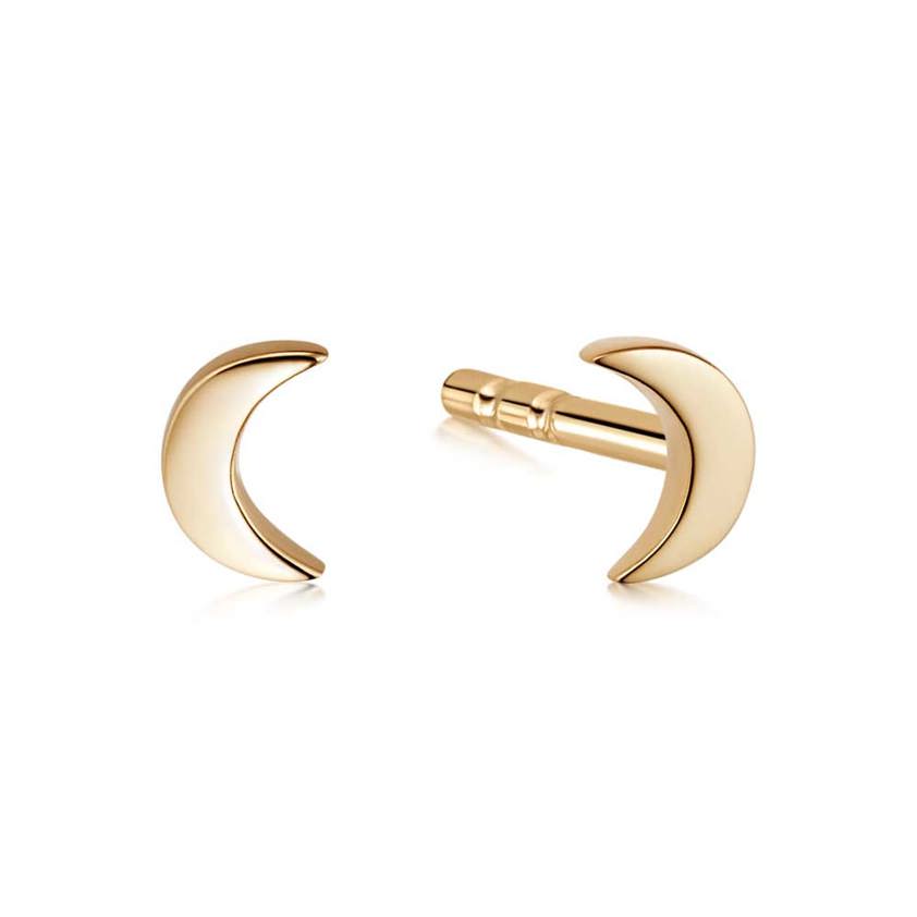 Yellow Gold Plated Crescent Moon Stud Earrings