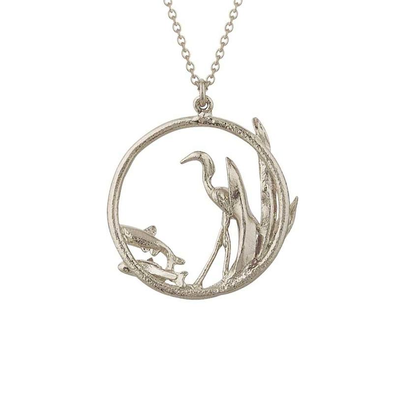 Sterling Silver The Heron & the Fish Loop Necklace