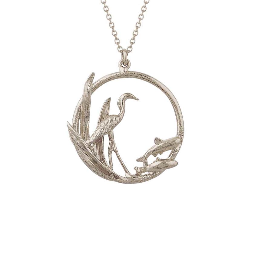 Sterling Silver The Heron & the Fish Loop Necklace