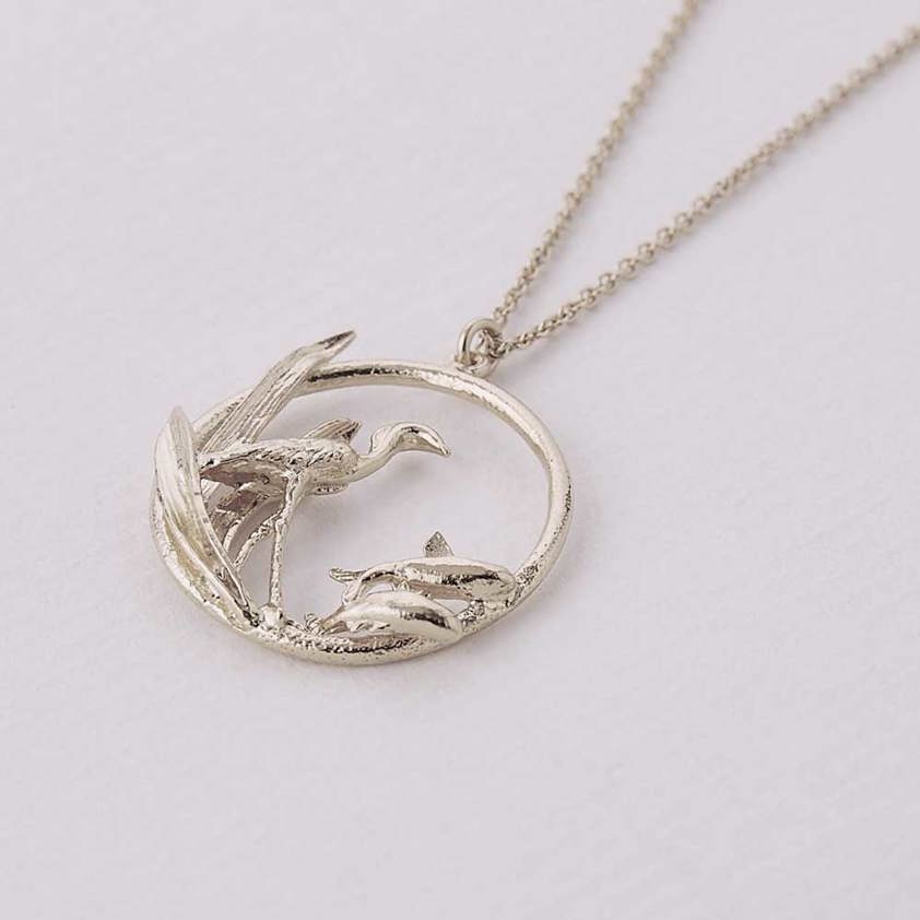 Sterling Silver The Heron & the Fish Loop Necklace