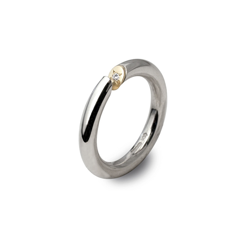 RS37 Silver & Gold Slice Diamond Ring