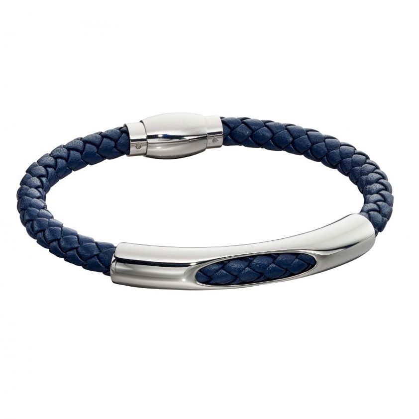 Blue Woven/Tunnel Leather Bracelet