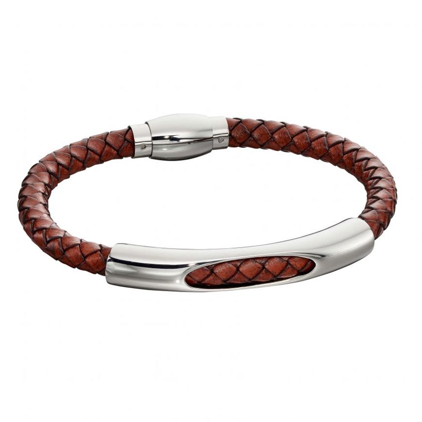 Brown Woven/Tunnel Leather Bracelet
