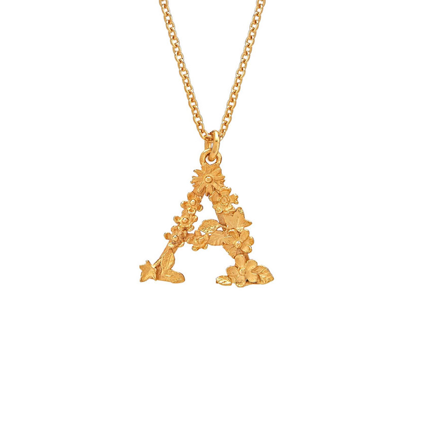 Yellow Gold Vermeil Floral Letter A Necklace