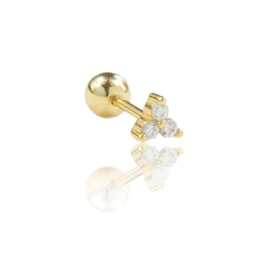 Yellow Gold Plated Trinity Barbell Cartilage Stud