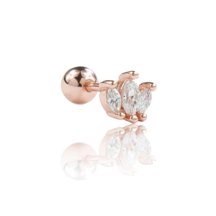 Rose Gold Plated Trio Sparkle Barbell Cartilage stud