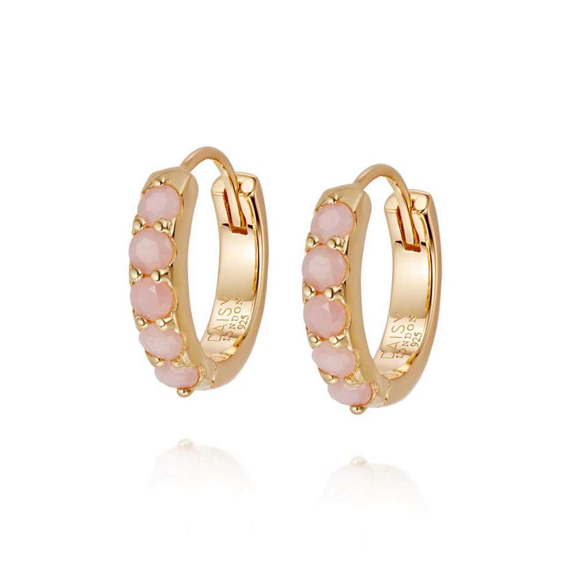Yellow Gold Plated Beloved Pink Opal Huggies