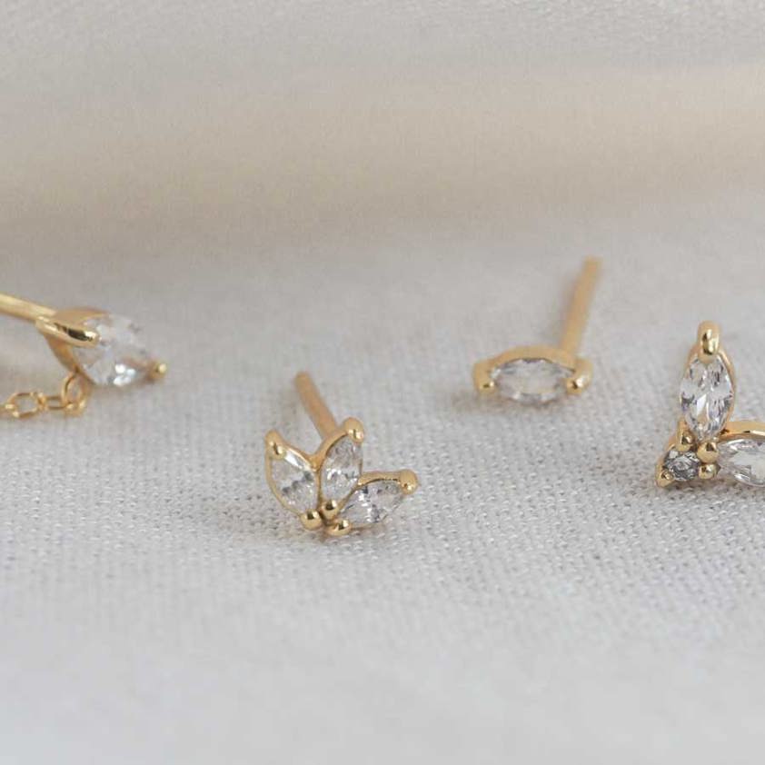 Yellow Gold Plated Marquise Cluster Studs