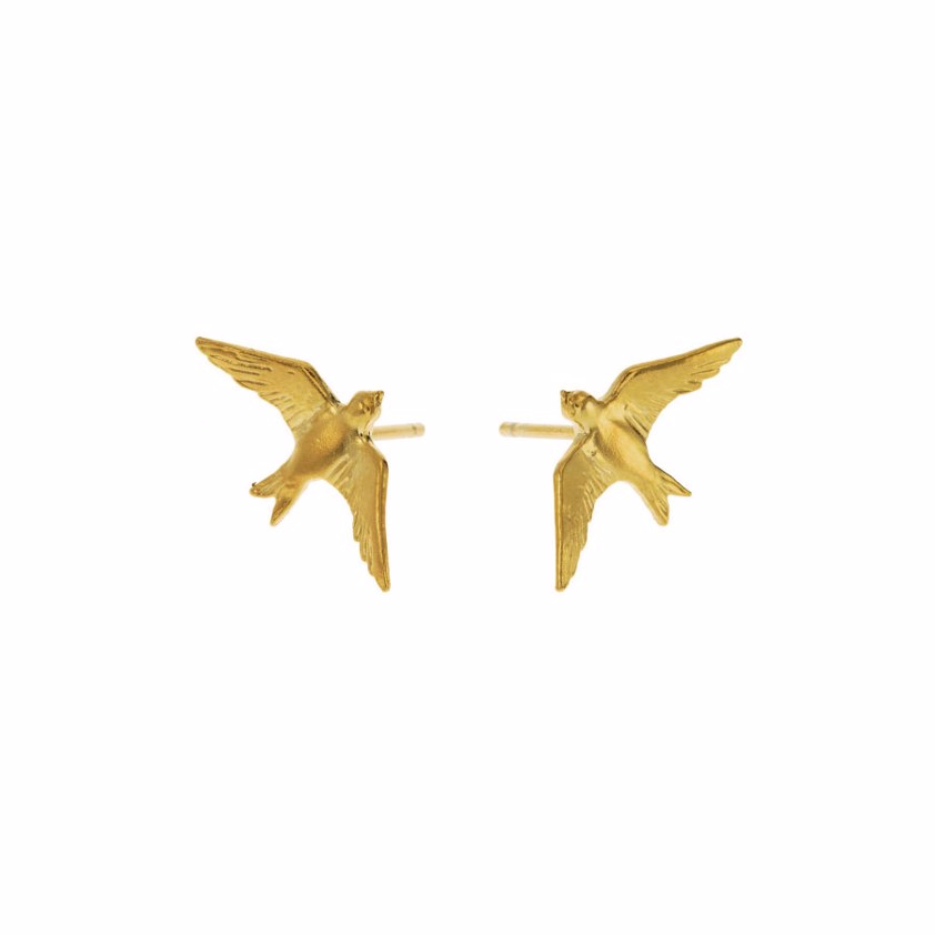 Yellow Gold Vermeil Flying Swallow Stud Earrings