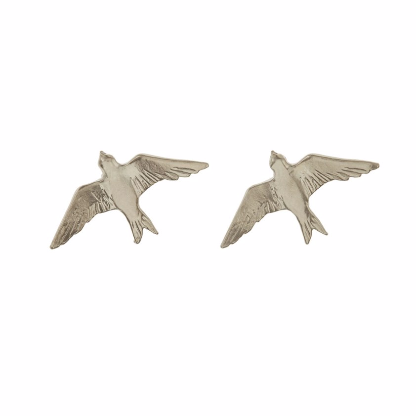 Sterling Silver Flying Swallow Stud Earrings