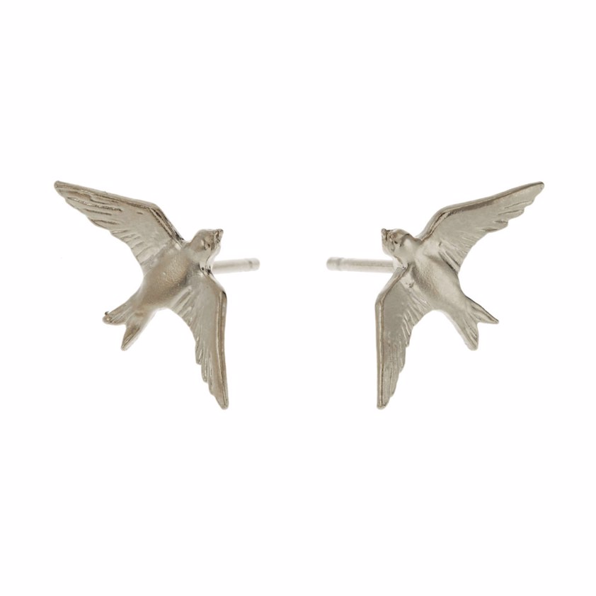 Sterling Silver Flying Swallow Stud Earrings