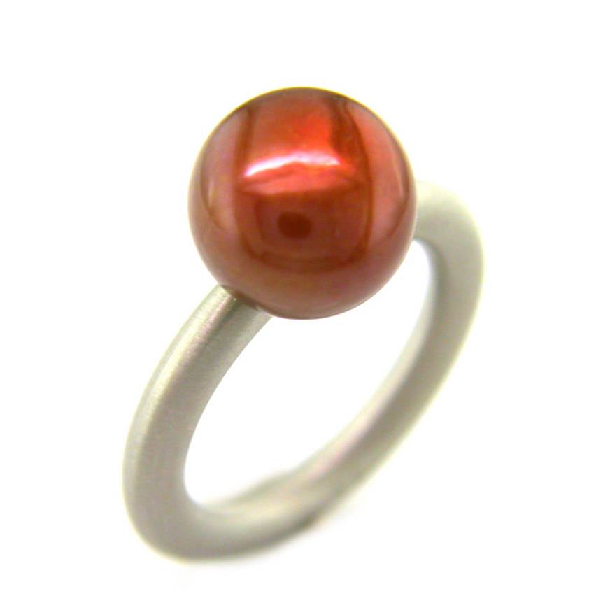 Copper Button Pearl Swivel Ring