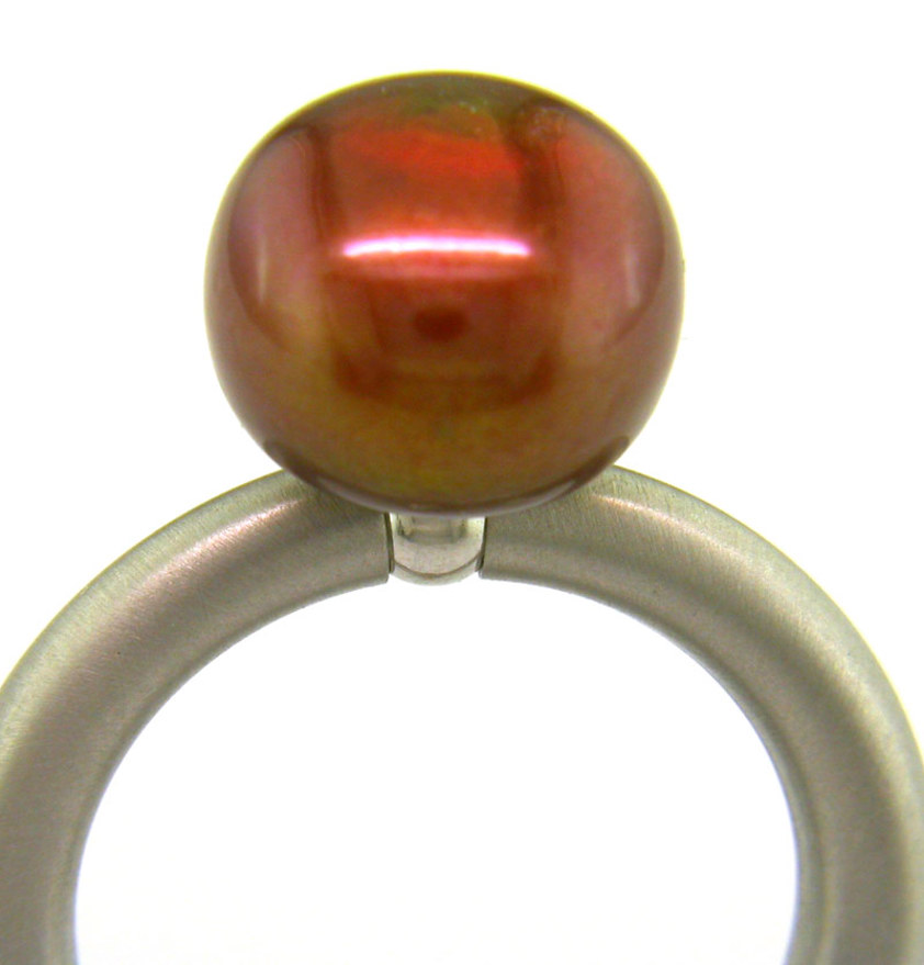 Copper Button Pearl Swivel Ring