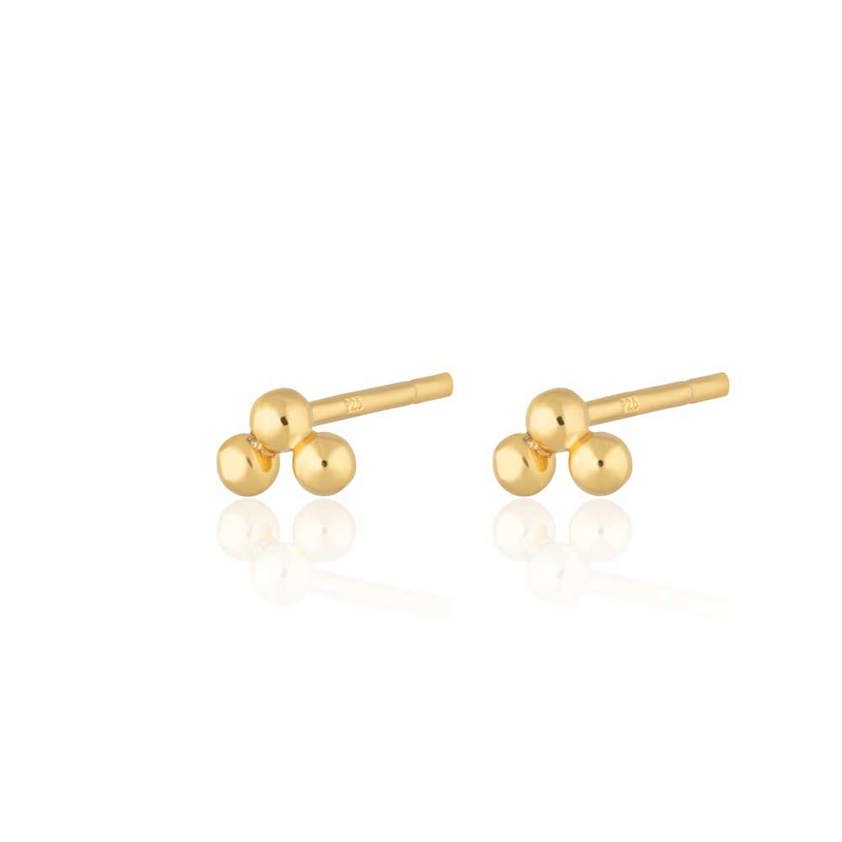 Gold Plated Solder Dot 3 Bead Studs - Gold Plated
