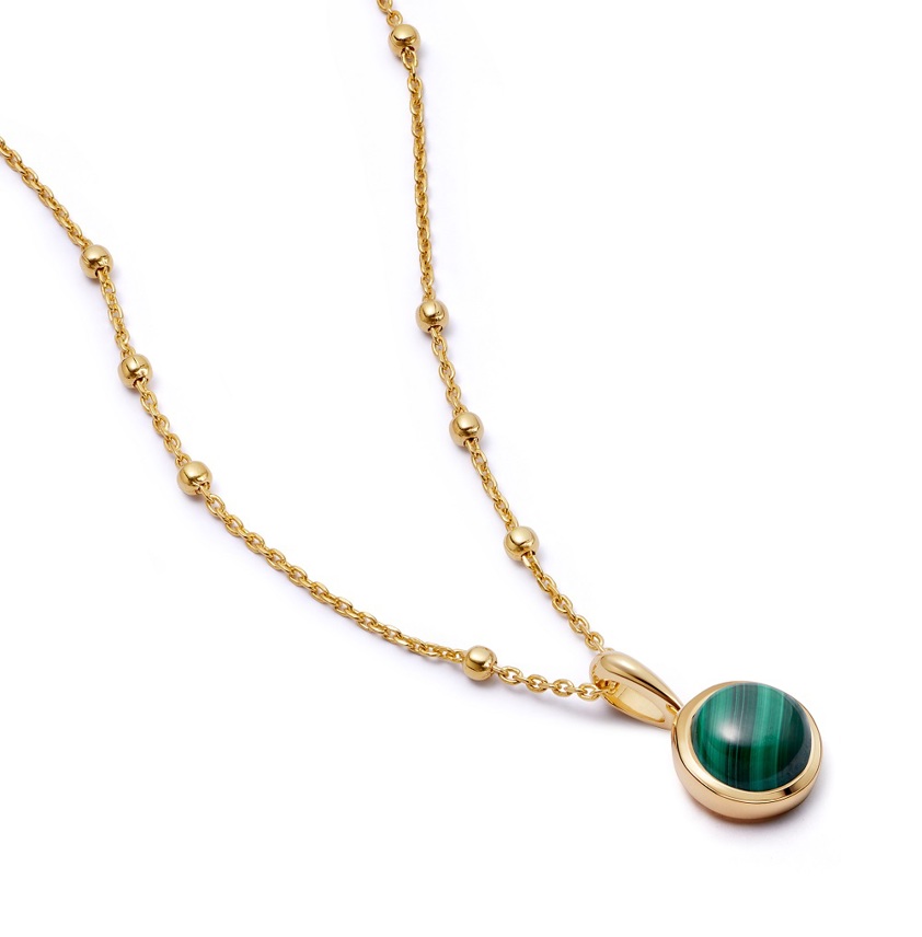 Yellow Gold Vermeil Malachite Healing Stone Necklace