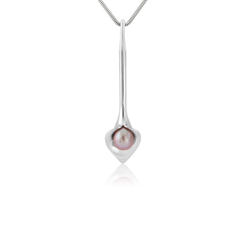 Pink Silver Medium Lily Drop Long Necklace