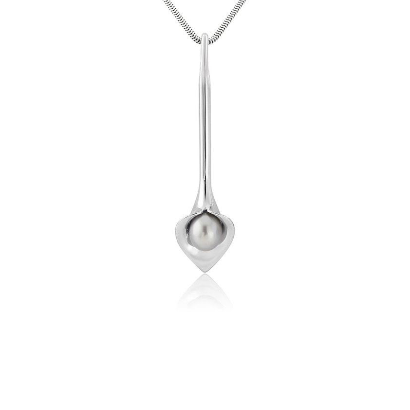 Grey Silver Medium Lily Drop Long Necklace