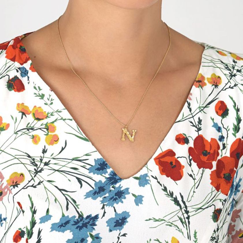 Yellow Gold Vermeil Floral Letter N Necklace