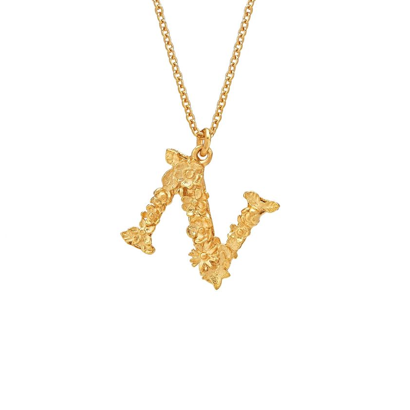 Yellow Gold Vermeil Floral Letter N Necklace