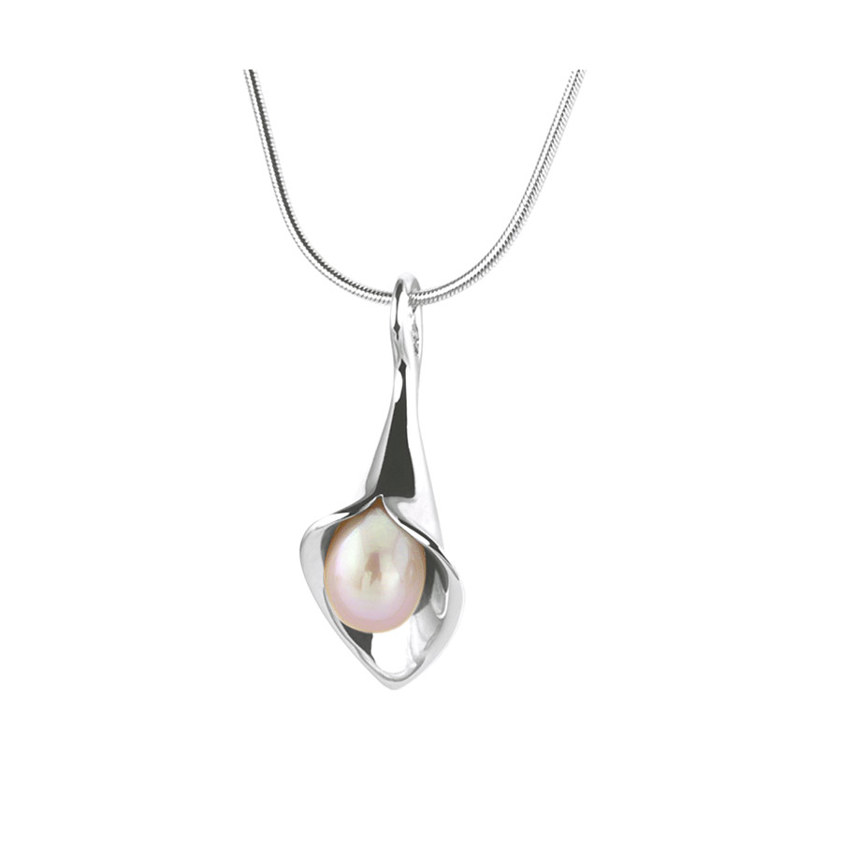 Pink                  Silver Medium Lily Short Drop Necklace