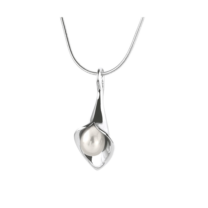 White Silver Medium Lily Short Drop Necklace