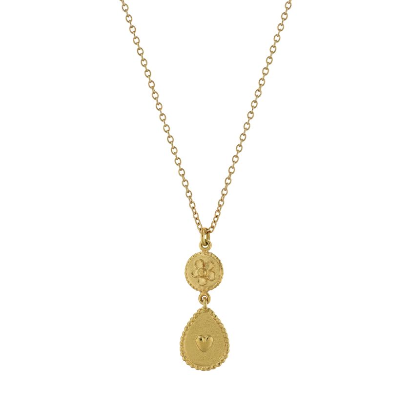 Yellow Gold Plated Love of Nature Heart & Flower Drop Necklace