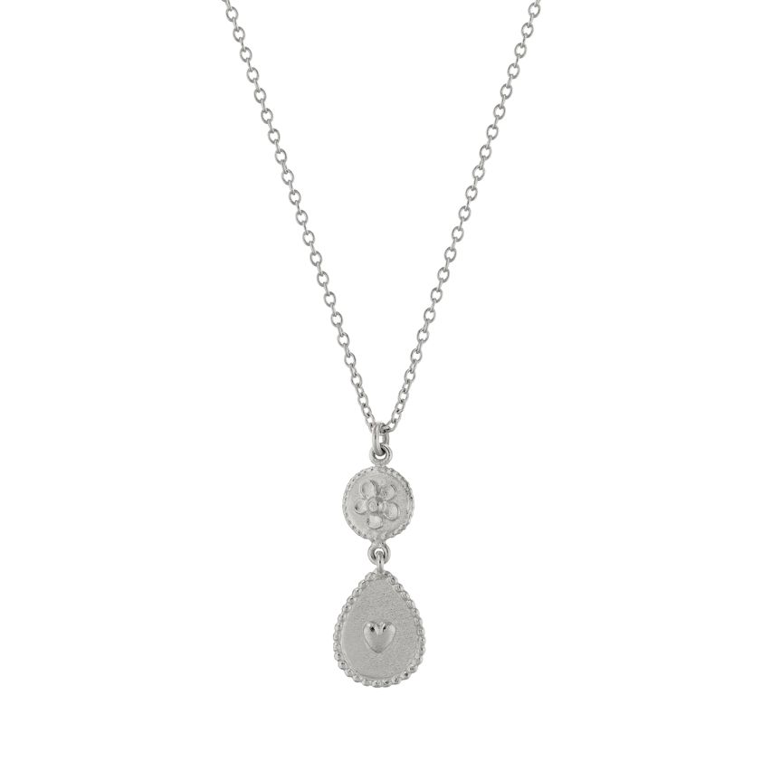 Sterling Silver Love of Nature Heart & Flower Drop Necklace