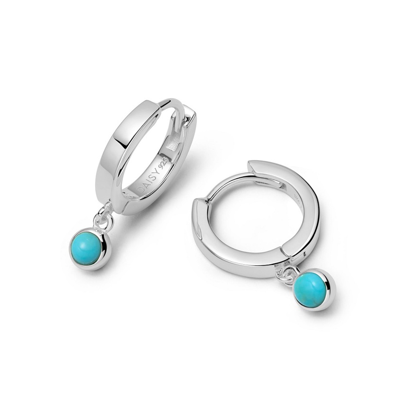 Sterling Silver Turquoise Healing Huggie Hoop Earrings