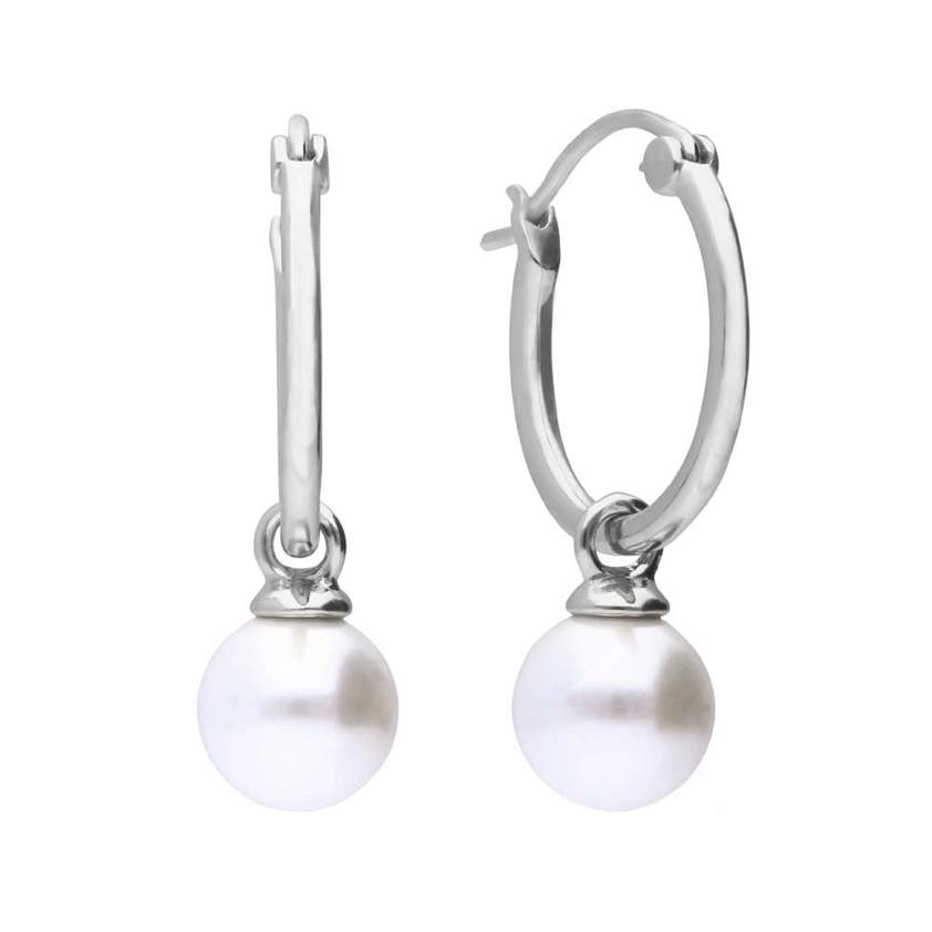 Sterling Silver Shell Pearl Charm Hoop Earrings