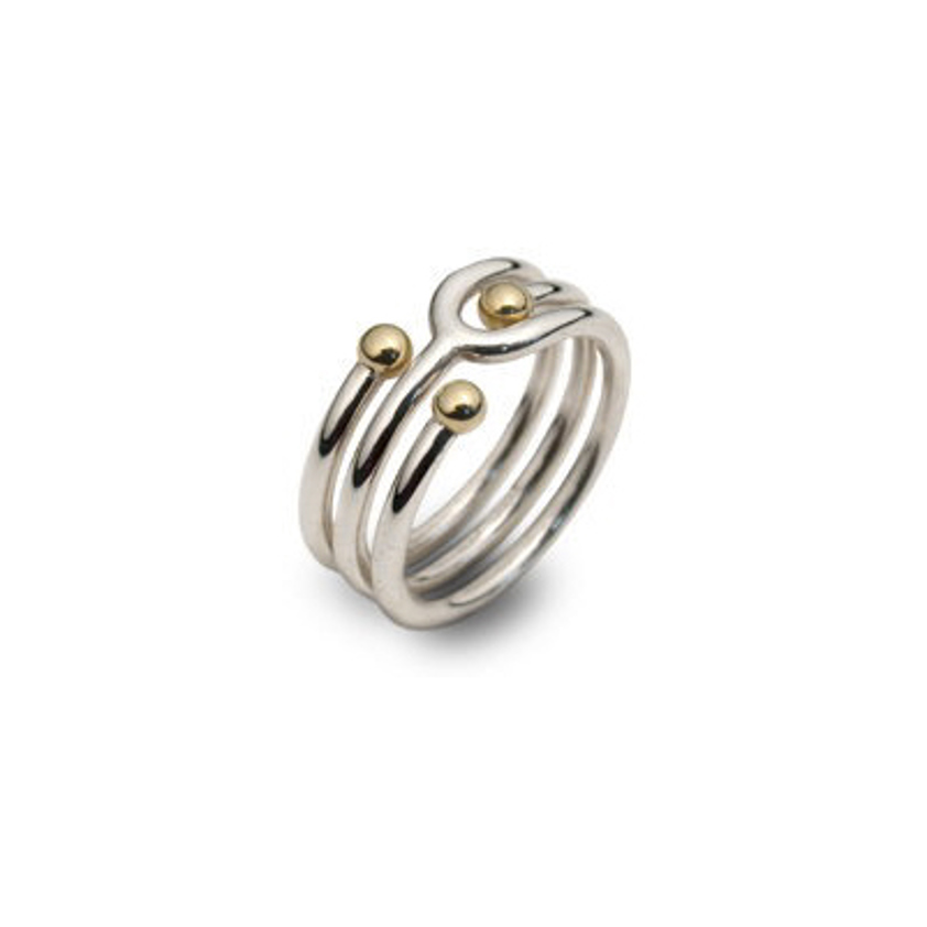 Silver and Gold Three Bead Ring