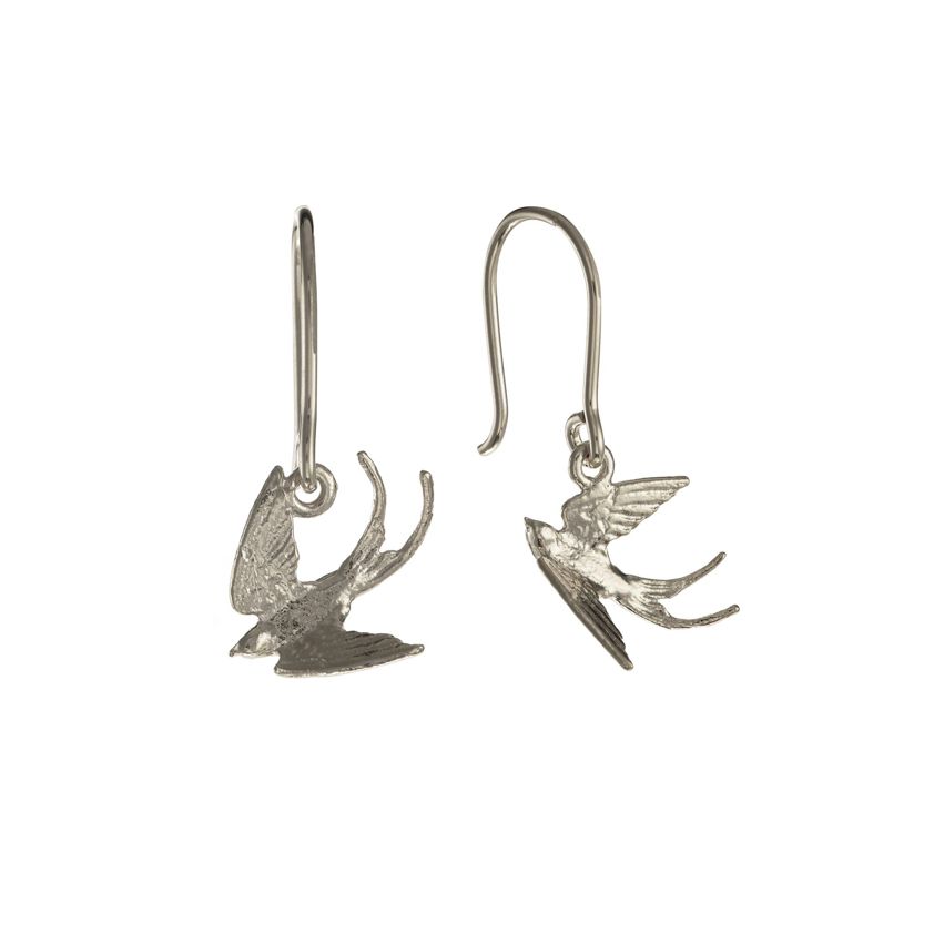 Sterling Silver Swooping Swallow Hook Earrings