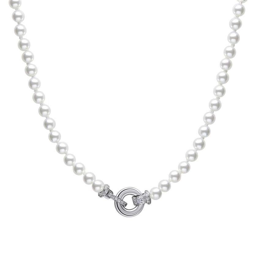 Shell Pearl & Zirconia Feature Clasp Necklace