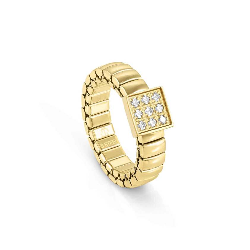 046004 Steel Yellow Gold Heart/Oval/Square Ring
