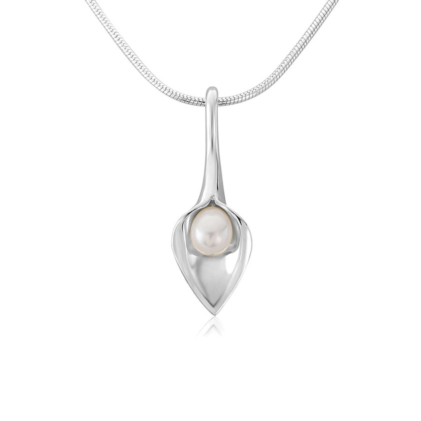 White Silver Small Lily Drop Short Necklace
