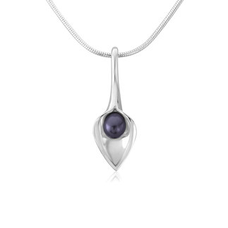 Black Silver Small Lily Drop Short Necklace