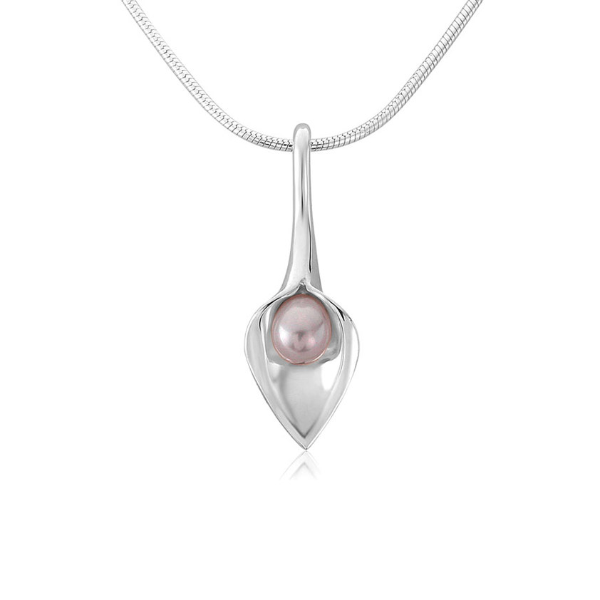 Pink                  Silver Small Lily Drop Short Necklace