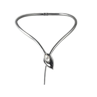 Black                Silver Lily Torque Necklace