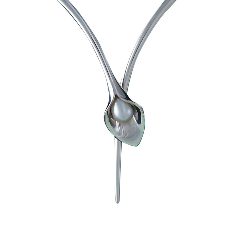 White Silver Lily Torque Necklace