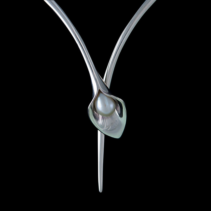 White Silver Lily Torque Necklace