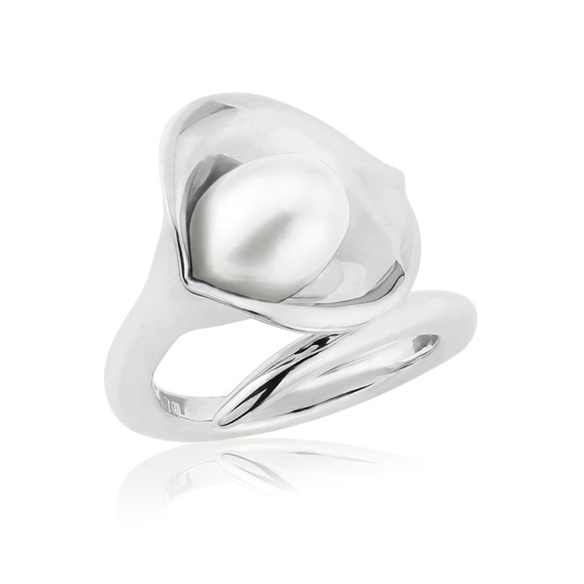 White                Large Lily Silver Ring