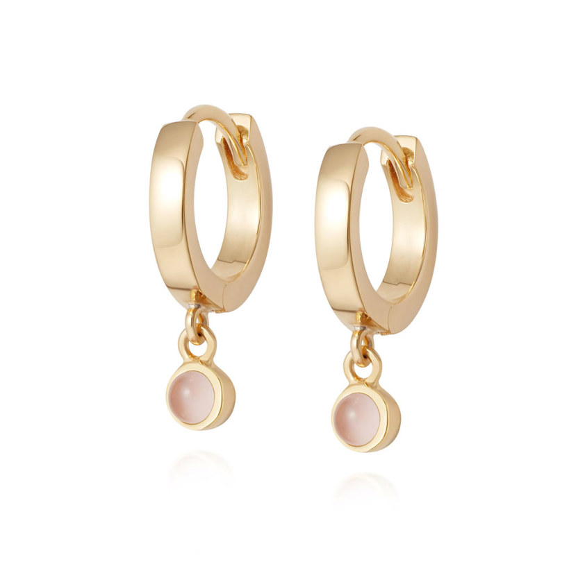 Yellow Gold Vermeil Healing Stone Rose Quartz Huggie Earrings