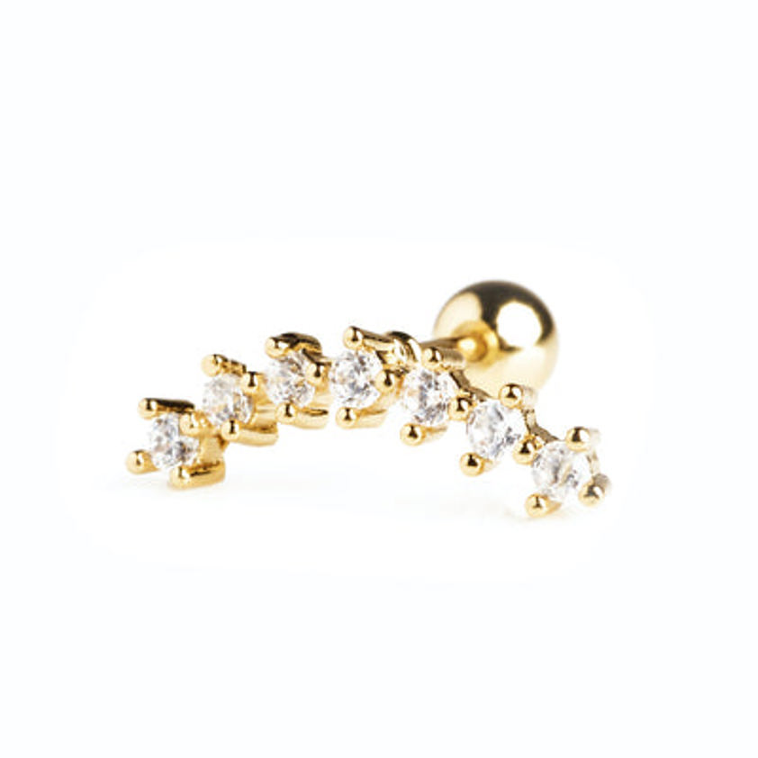 Yellow Gold Plated Sparkling Climber Barbell Cartilage stud