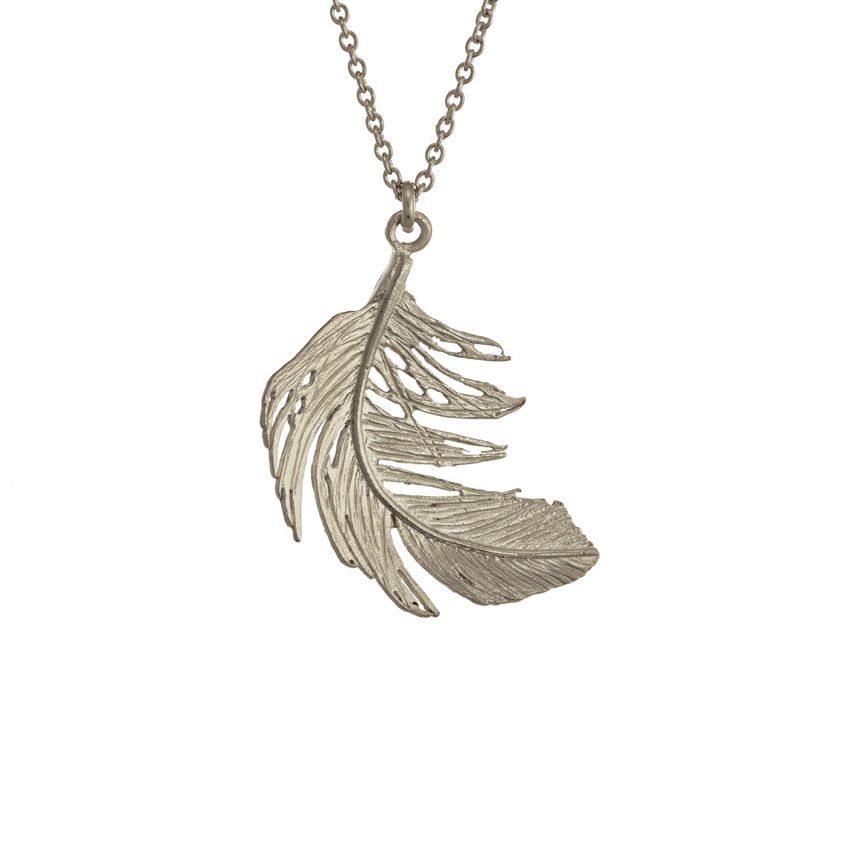 Sterling Silver Big Feather Necklace