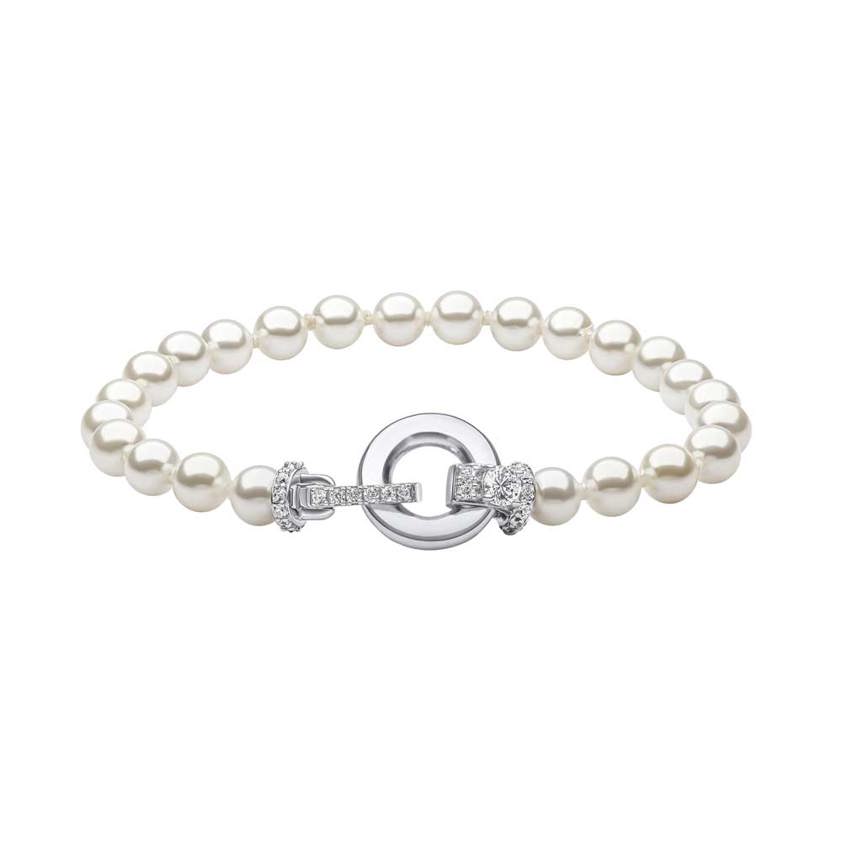 Shell Pearl & Zirconia Feature Clasp Bracelet